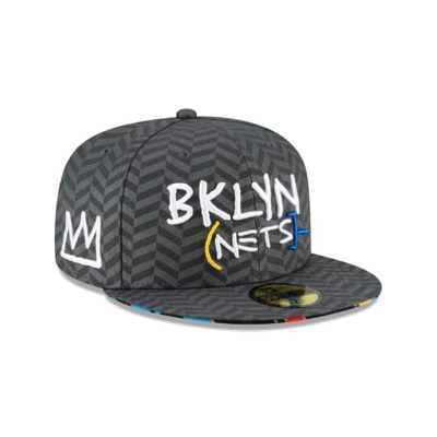 Black Brooklyn Nets Hat - New Era NBA City Edition 59FIFTY Fitted Caps USA8745231